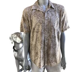 Eddie Bauer Leaf Print Button Down Cotton Short Sleeve Shirt Men's Size TL